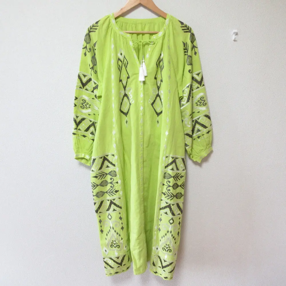 23SS Diagram ダイアグラム グレースコンチネンタル キカカフタンワンピース 刺繡 ロングドレス 0323131037 36 グリーン