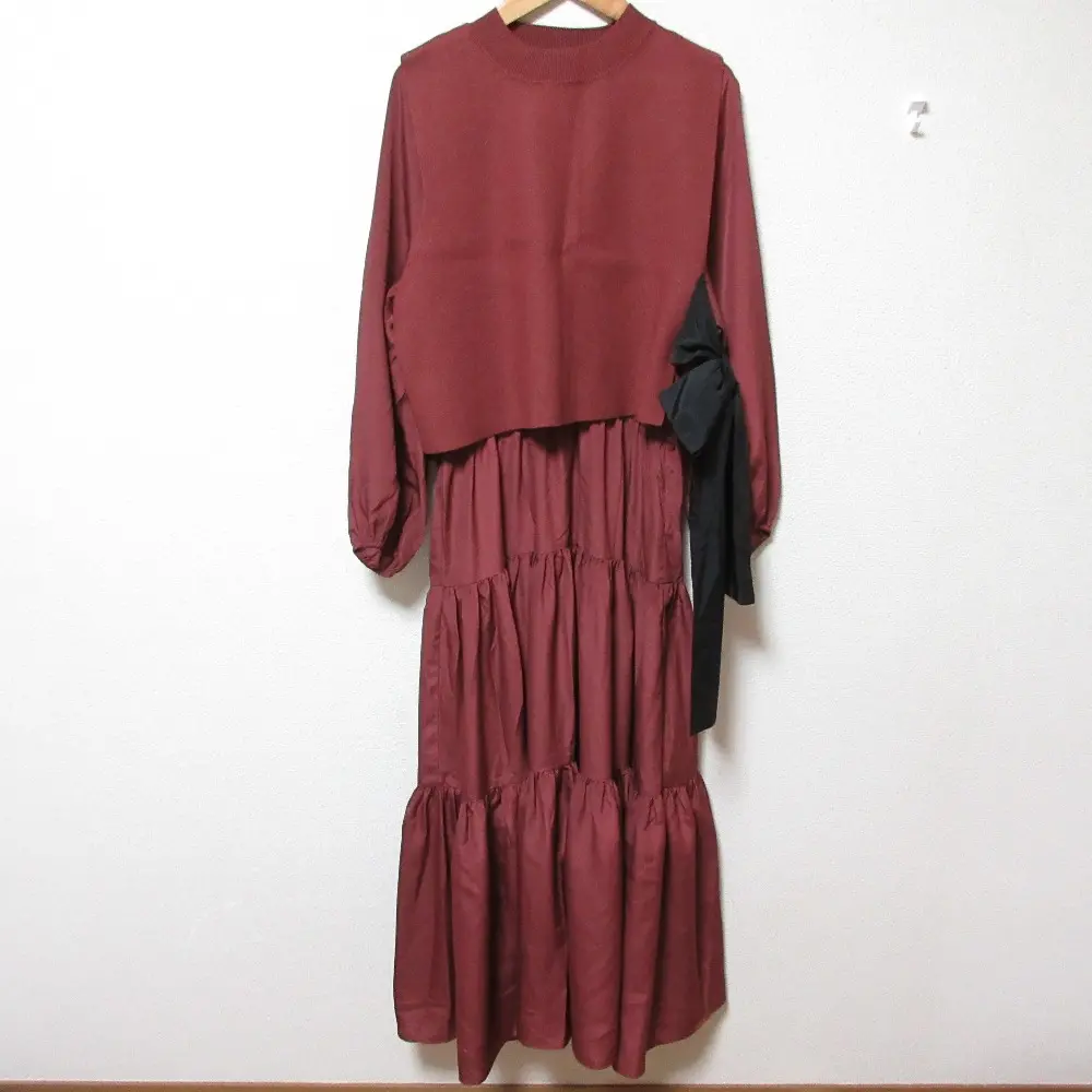 21AW Diagram ダイアグラム グレースコンチネンタル レイヤードニットベストワンピース ロングドレス 0321433070 36 ボルドー