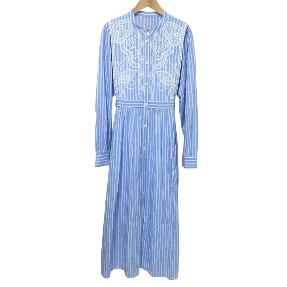 24SS Diagram ダイアグラム グレースコンチネンタル カットワーク 長袖 刺繍シャツワンピース ドレス 0324131089 36 ブルー