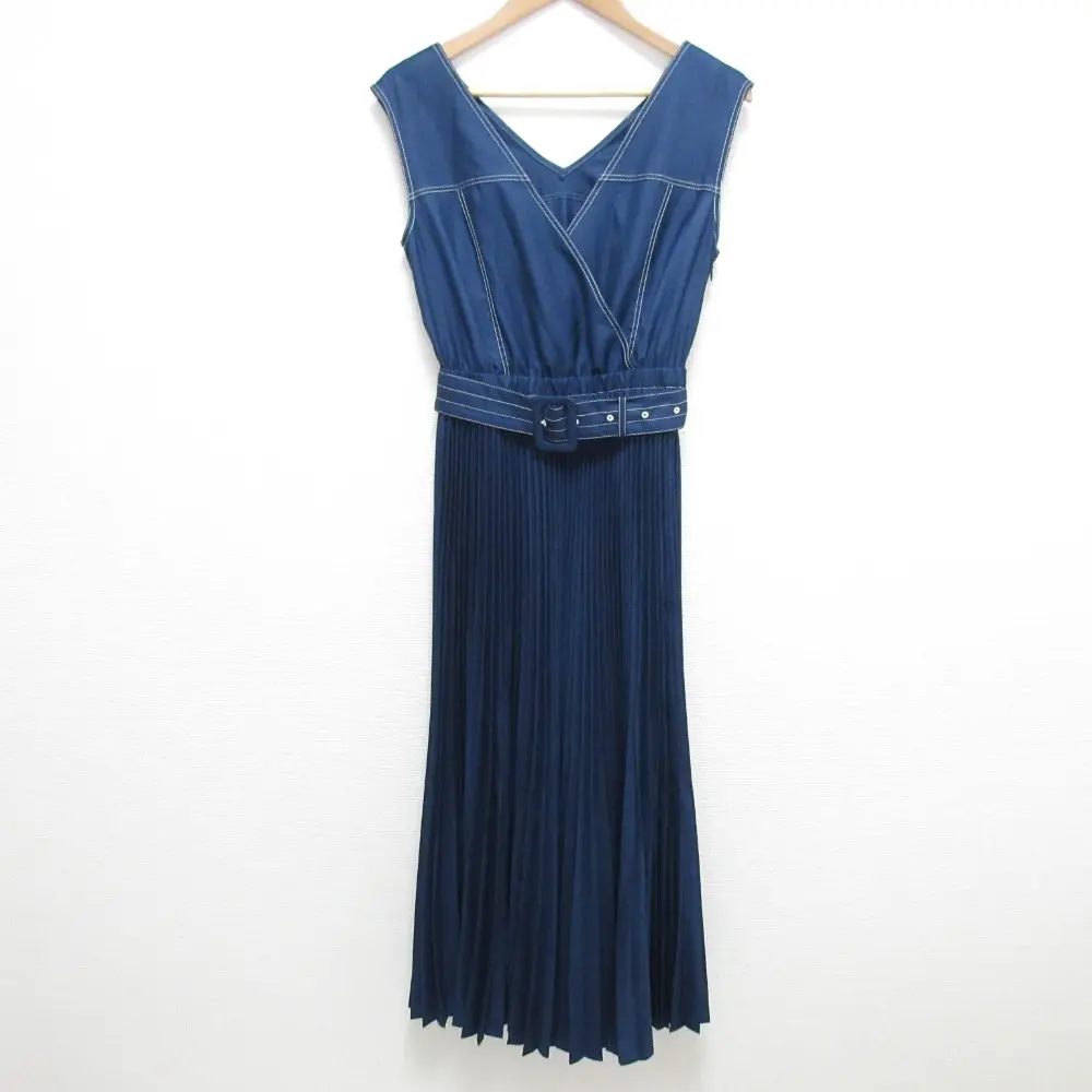 22SS Diagram ダイアグラム グレースコンチネンタル プリーツステッチワンピース サイズ38 ブルー