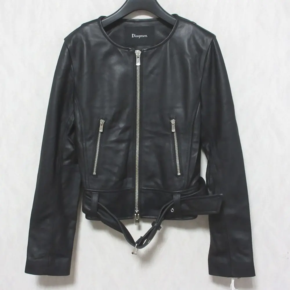 23SS Diagram ダイアグラム グレースコンチネンタル シープスキン ノーカラーレザーブルゾン 0323104043 36 ブラック