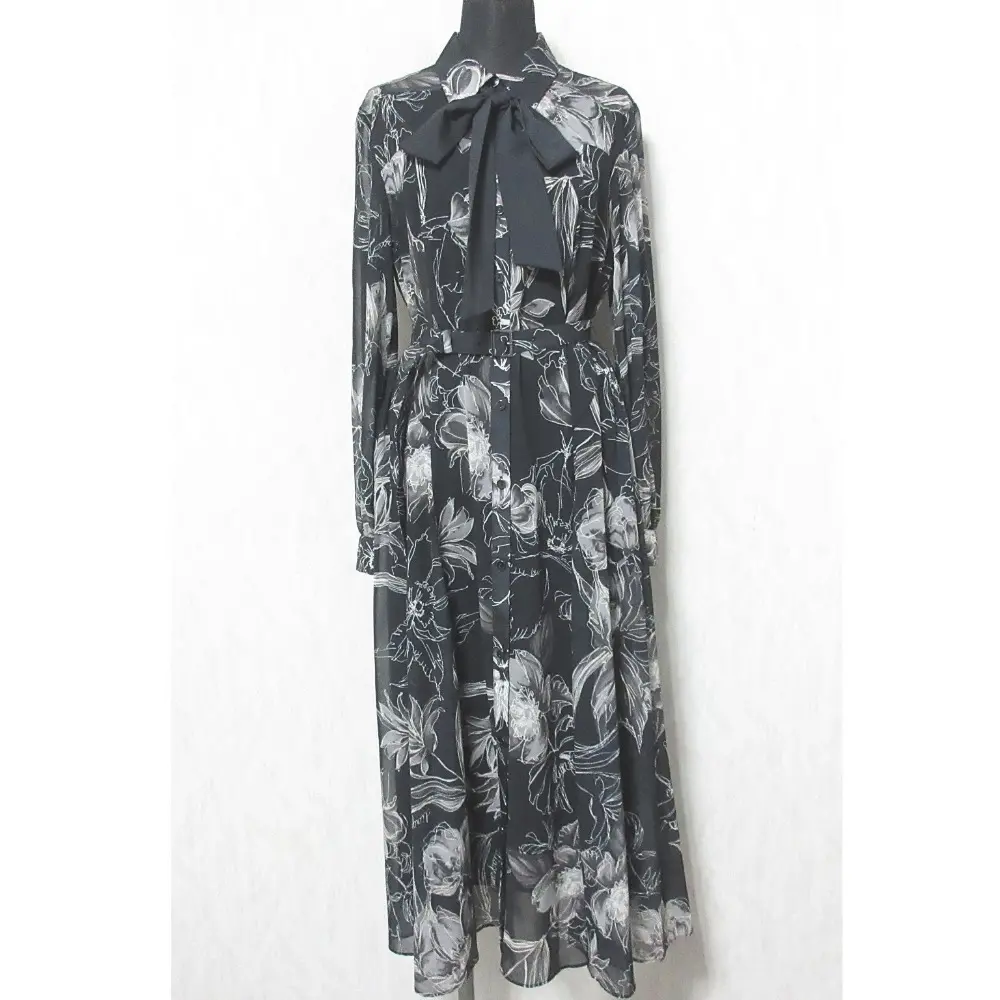 24AW Diagram ダイアグラム グレースコンチネンタル リボン付ロゴフラワープリントワンピース 0324431023 36 ブラック