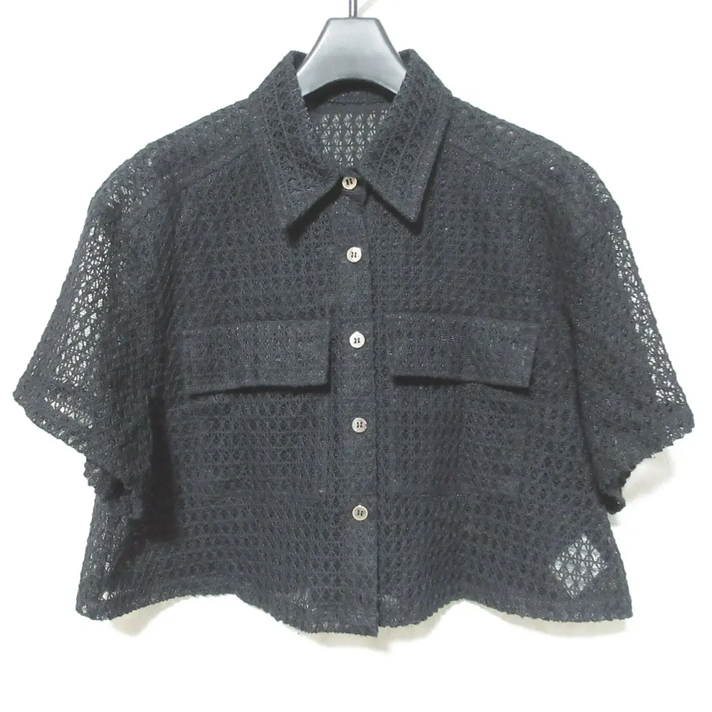 24SS Diagram ダイアグラム グレースコンチネンタル ラッセルメッシュシャツ クロップド ブラウス 0324241048 36 ブラック