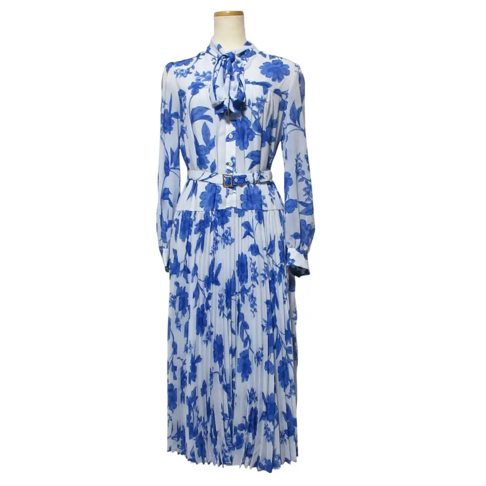 25SS Diagram ダイアグラム グレースコンチネンタル フラワープリントプリーツワンピース 0325231311 サイズ36 サックス