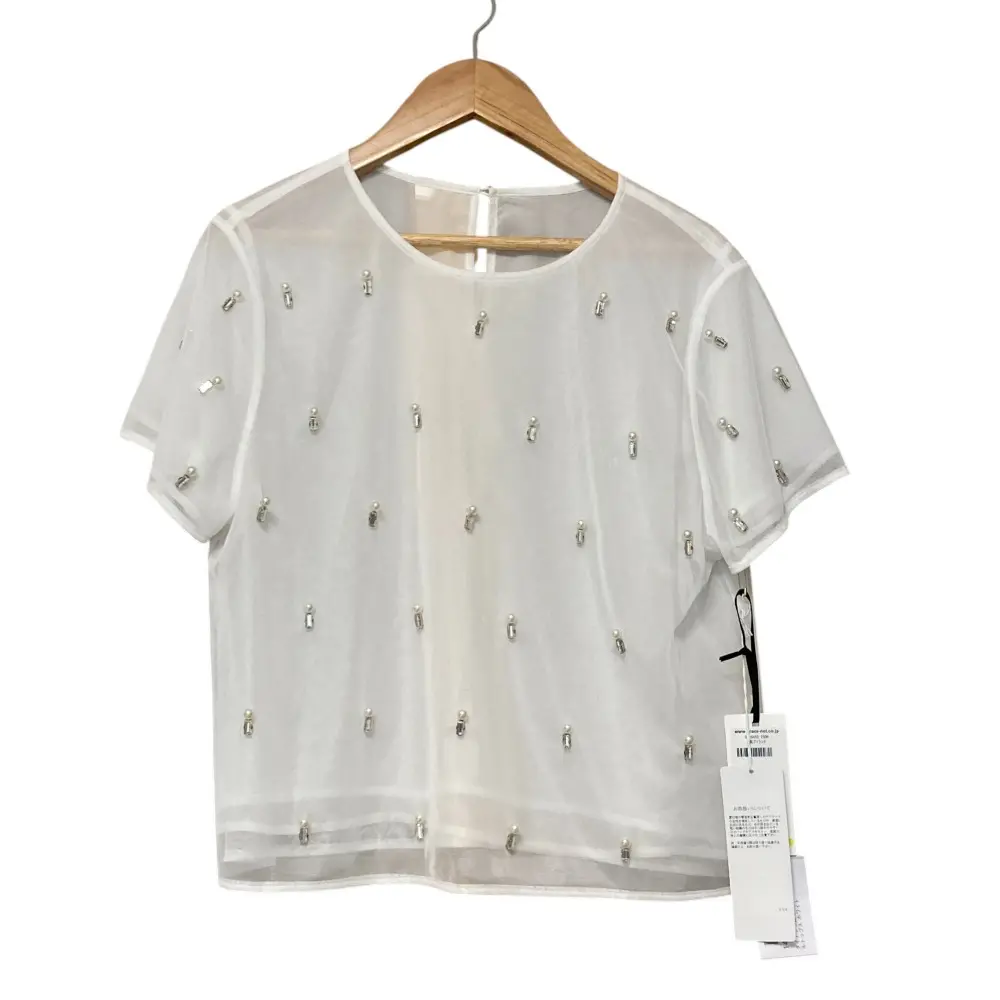 24SS Diagram ダイアグラム グレースコンチネンタル ビジューチュールトップ 半袖 プルオーバー 0324242131 36 ホワイト