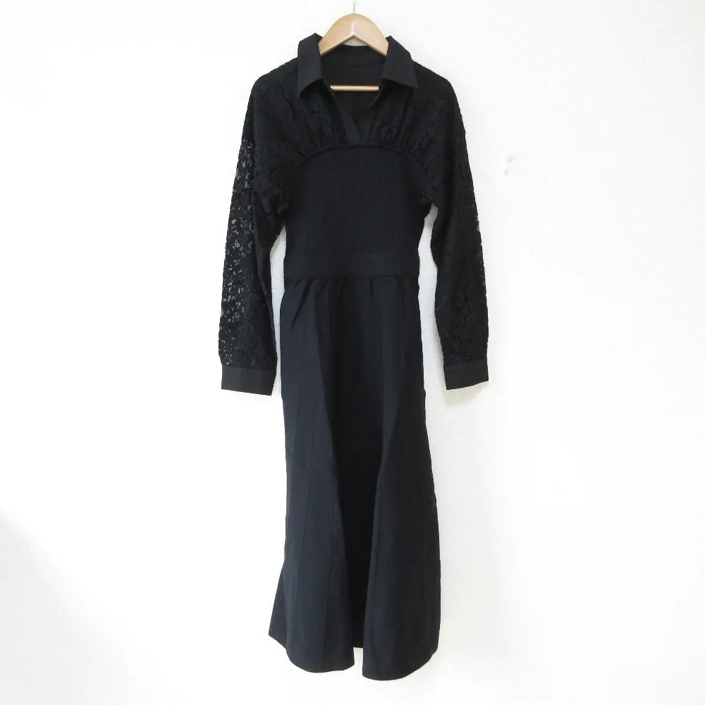 23AW Diagram ダイアグラム グレースコンチネンタル レースレイヤードニットワンピース 0323339157 サイズ36 ブラック