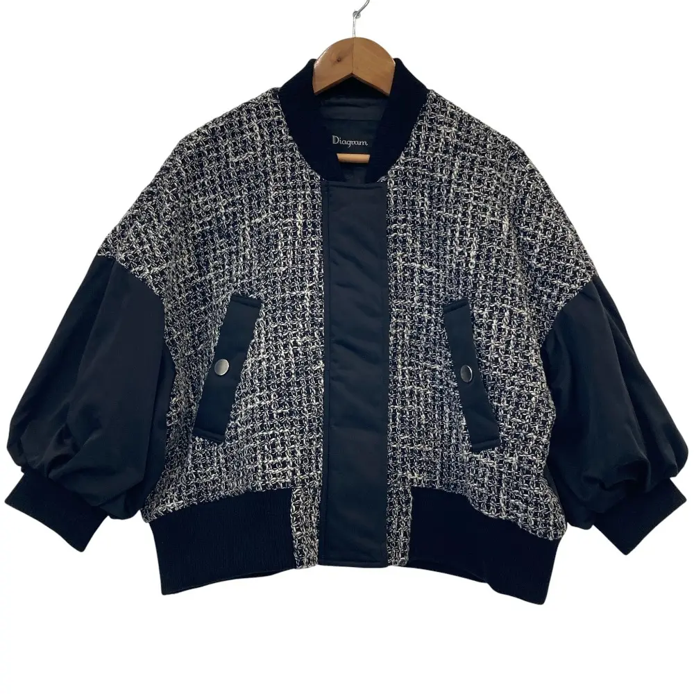 23SS Diagram ダイアグラム グレースコンチネンタル ツイードコンビブルゾン ジャケット サイズ36 ブラック