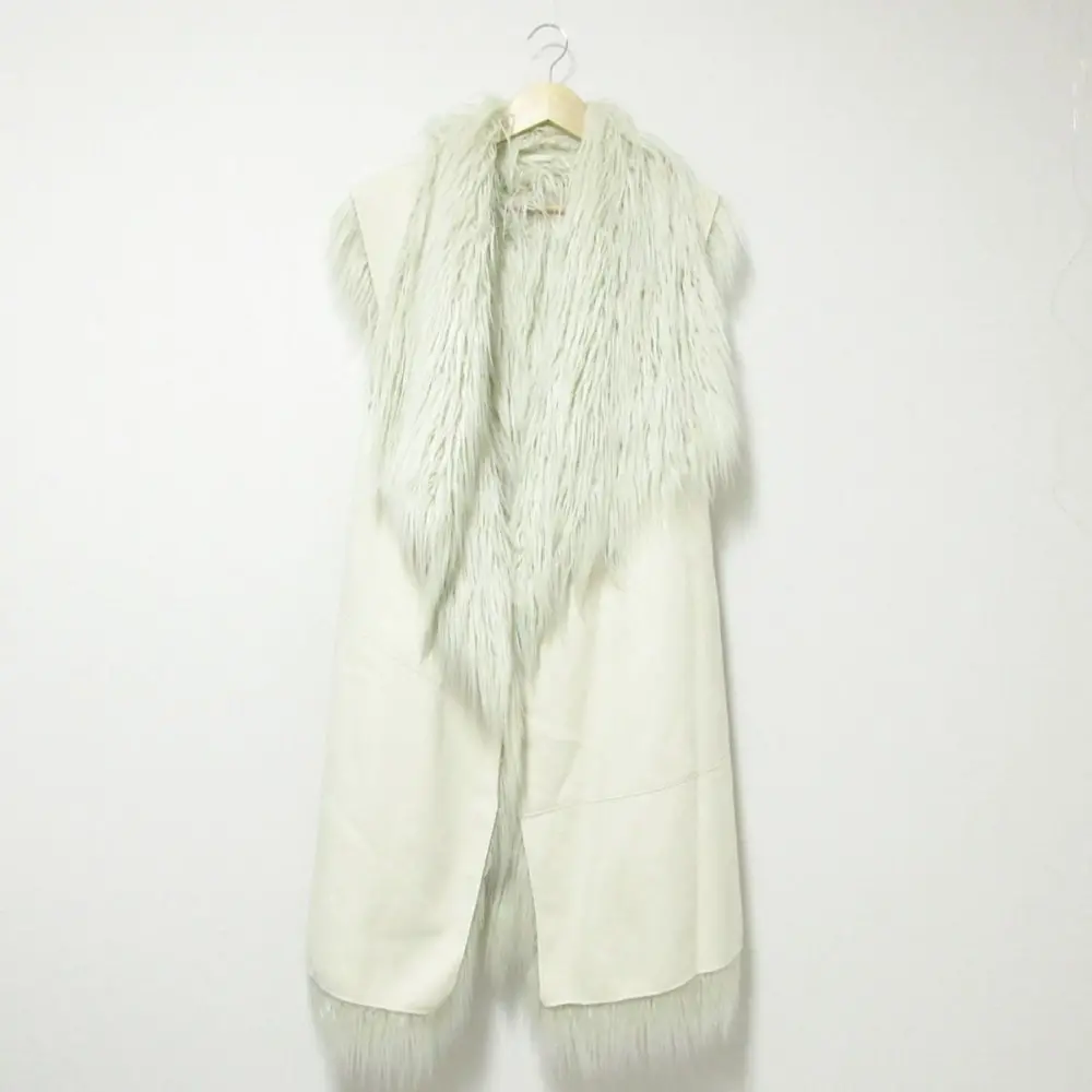 DIESEL ディーゼル フェイクスエード×フェイクファー ベルテッド ジレ ロングベスト コート XS オフホワイト