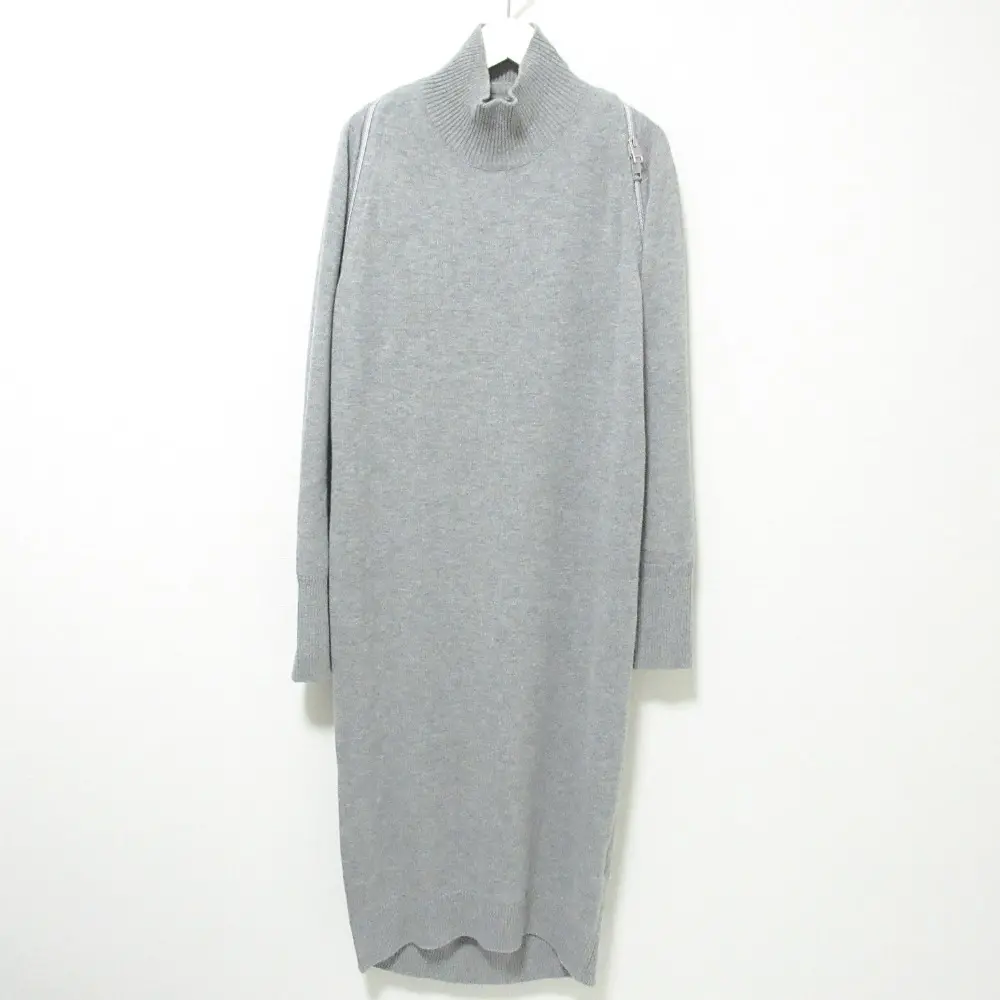 DIESEL ディーゼル M-TABATHA ジップデザイン ハイネック 長袖 ロング丈 Iライン ニットワンピース S グレー