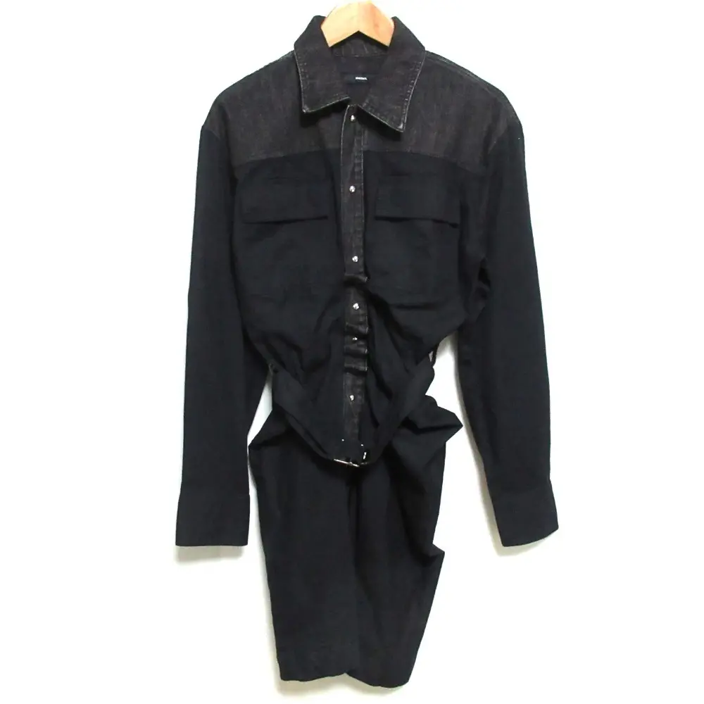 DIESEL ディーゼル デニムインサート 長袖 ひざ丈 ツイルドレス シャツワンピース D-CALYN DRESS S ブラック