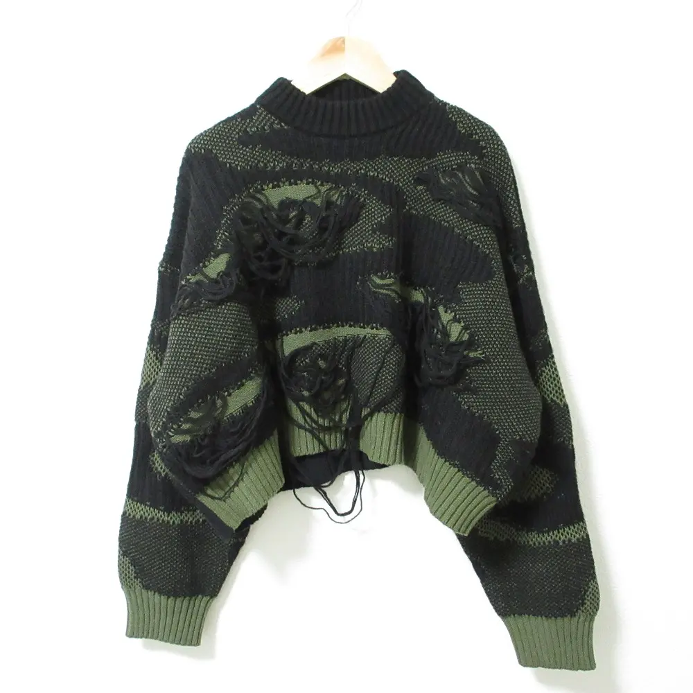 DIESEL ディーゼル アルパカブレンド 迷彩 カモフラジャガード ショート丈 クロップドニットトップス XS ブラック×グリーンの買取実績【2024年10月買取】