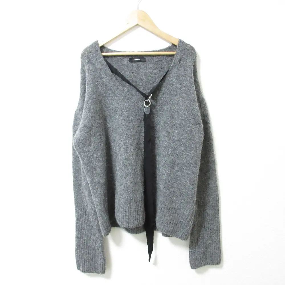 DIESEL ディーゼル ALPY アルパカブレンド ストレッチ ネックベルト メタルチャーム 長袖 プルオーバー ニット セーター XXS グレー