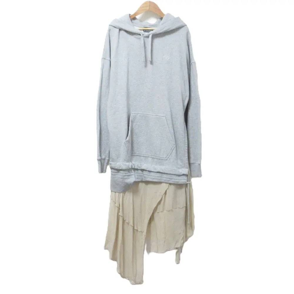 DIESEL ディーゼル D-ROLLIER-TON スウェット シフォンレイヤード コンビパーカー ワンピースXS グレー