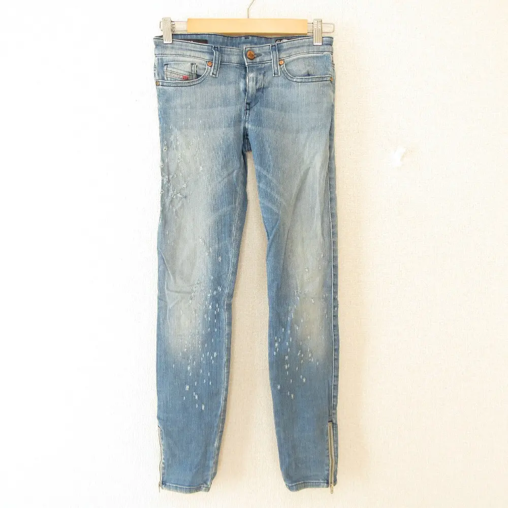 DIESEL ディーゼル skinzee low zip ストレッチ ダメージ加工 ジップ スキニー デニムパンツ ジーンズ 084PX W25 ライトブルー