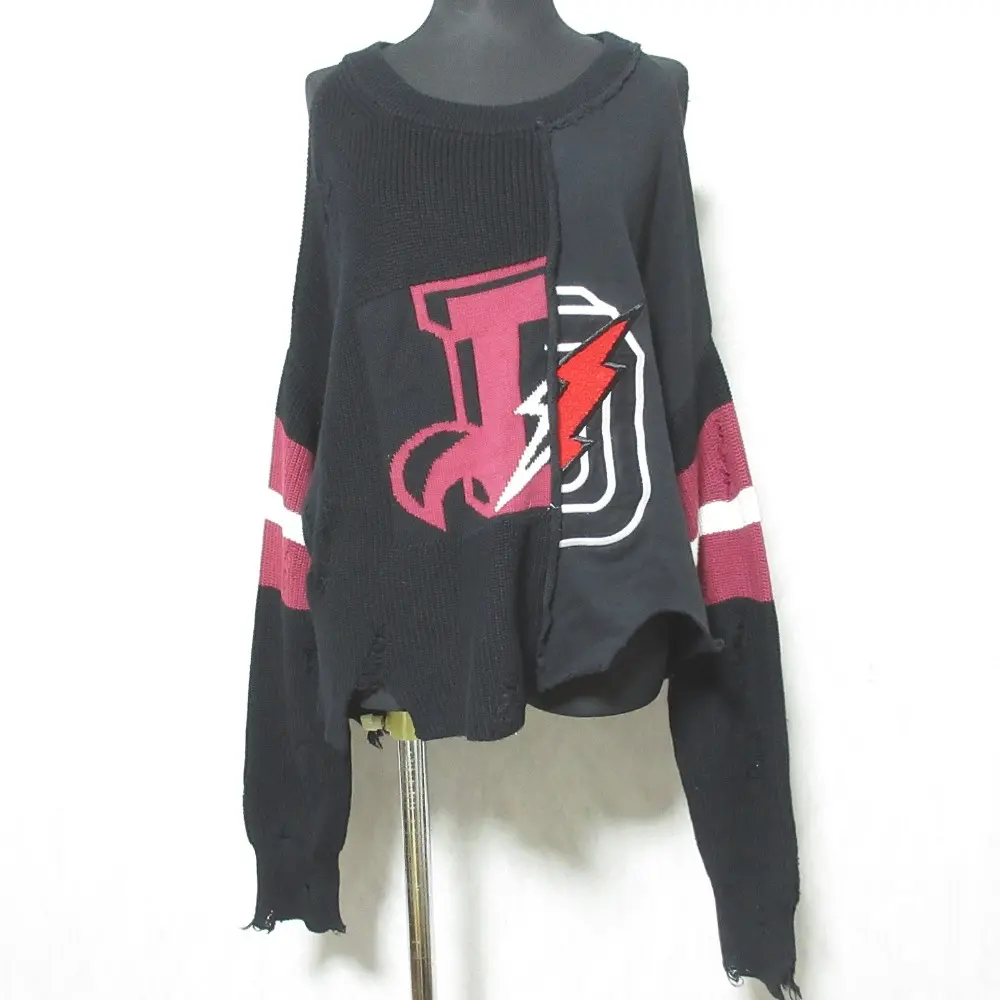 DIESEL ディーゼル ダメージ加工 オープンショルダー ドッキングニットセーター S ブラック