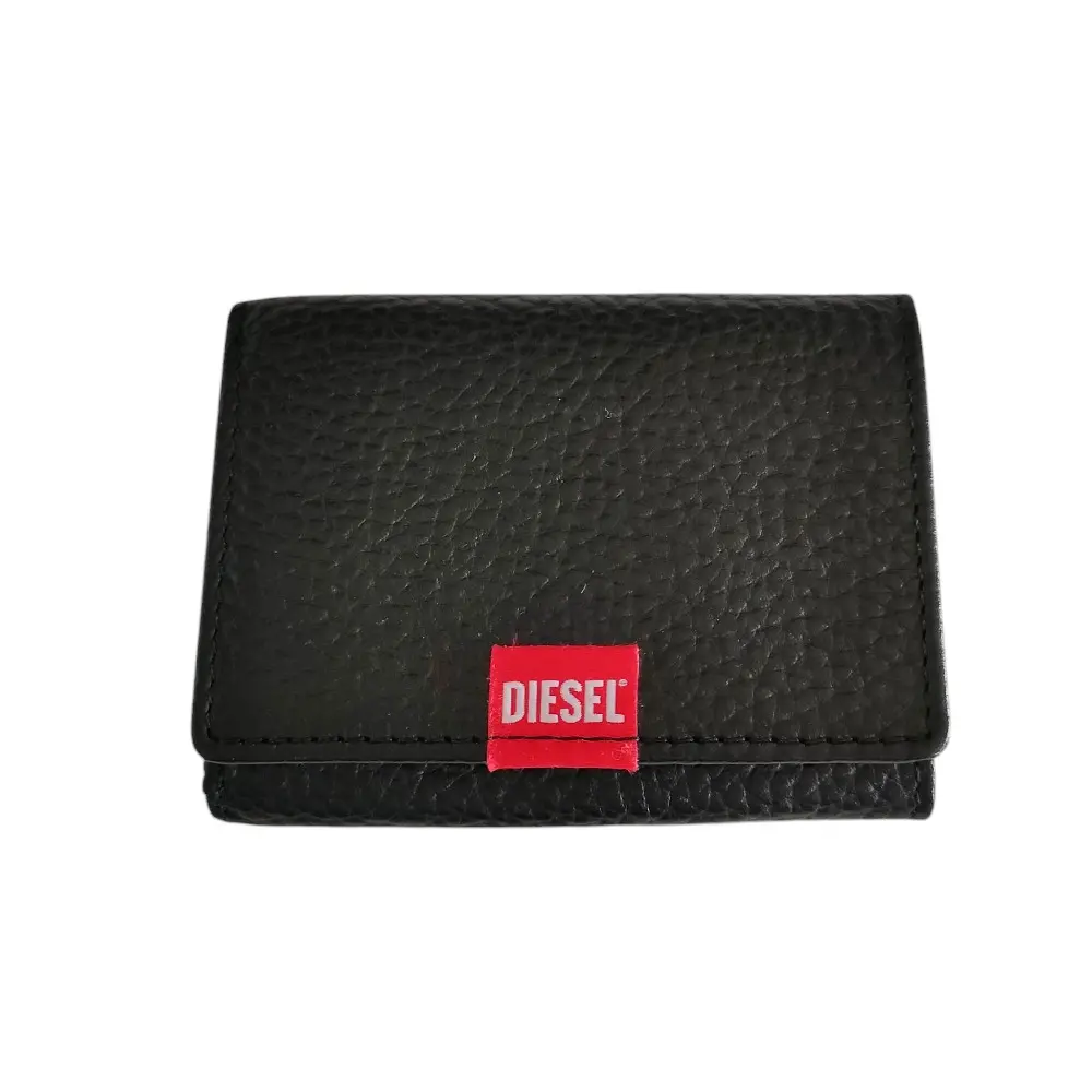 DIESEL ディーゼル レザー ロゴ コンパクトウォレット 三つ折り財布 箱付き ブラック