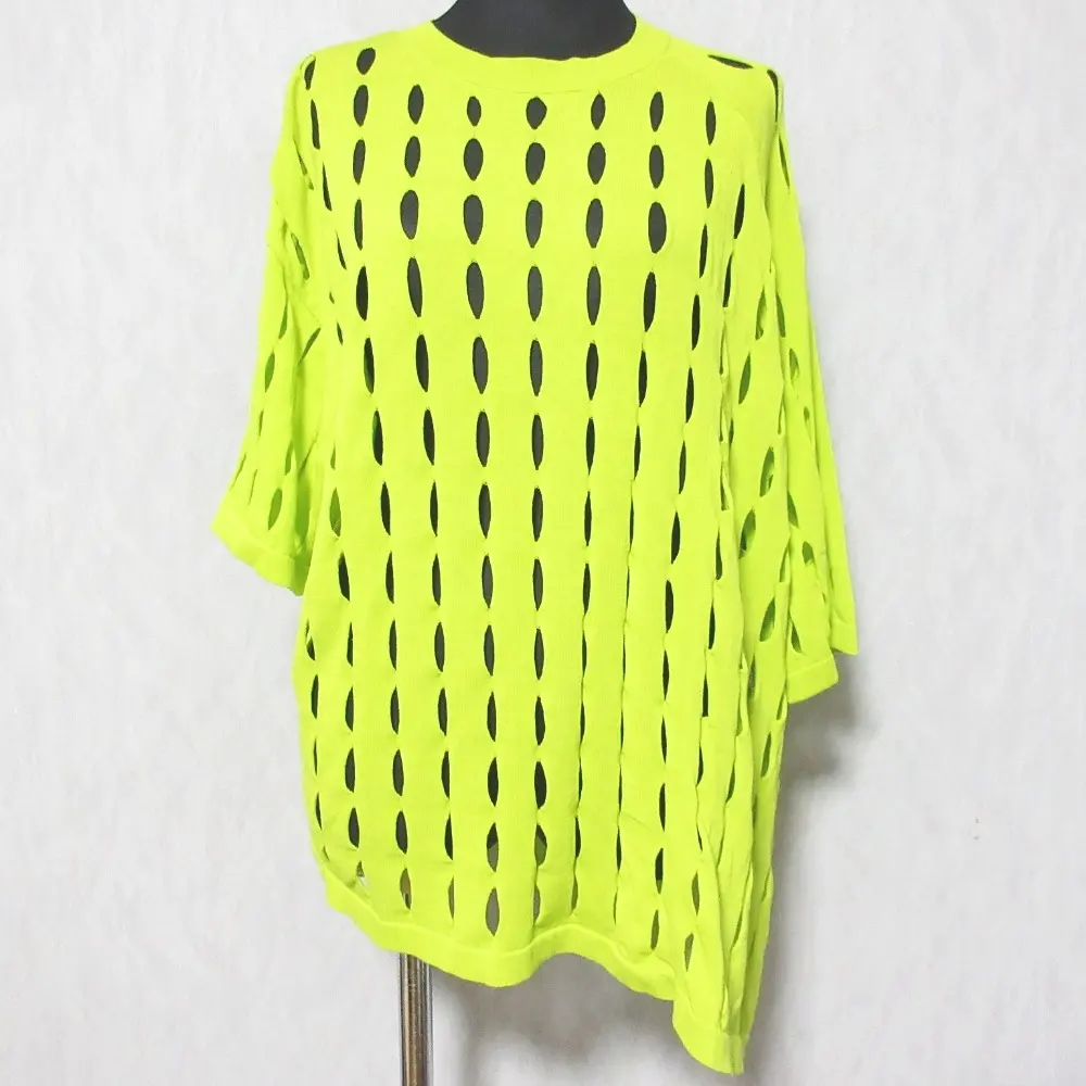 DIESEL ディーゼル メッシュ アシンメトリーデザイン プルオーバー ニットカットソー XS イエロー