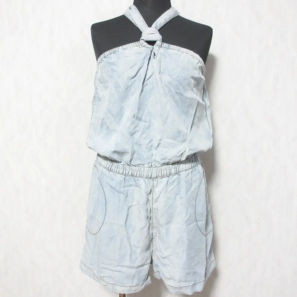 DIESEL ディーゼル DE-SHANNY OVERALLS デニム調 ホルターネック オールインワン サロペット ショートパンツ S ライトブルー