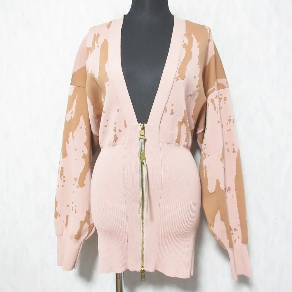 DIESEL ディーゼル ドロップショルダー ジップアップ ニットカーディガン XS ピンクベージュ