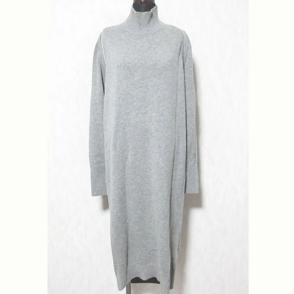 DIESEL ディーゼル M-TABATHA ジップデザイン ハイネック 長袖 ロング ニットワンピース S グレー
