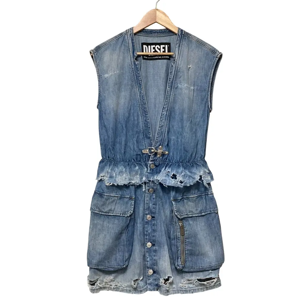 DIESEL ディーゼル DE-AVA ダメージ加工 ノースリーブ デニム ミニワンピース M ライトブルー