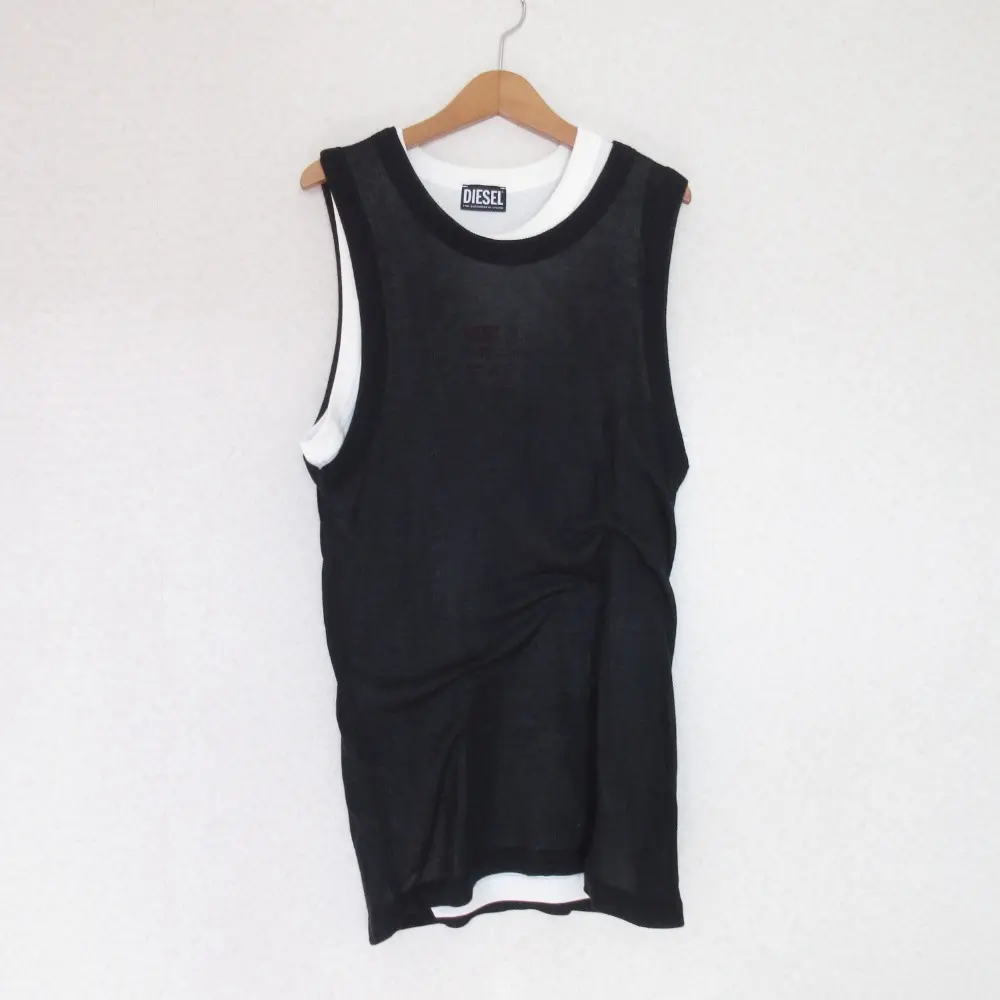 DIESEL ディーゼル T-DOUBLY レイヤード タンクトップ サイズXL ブラック ホワイト