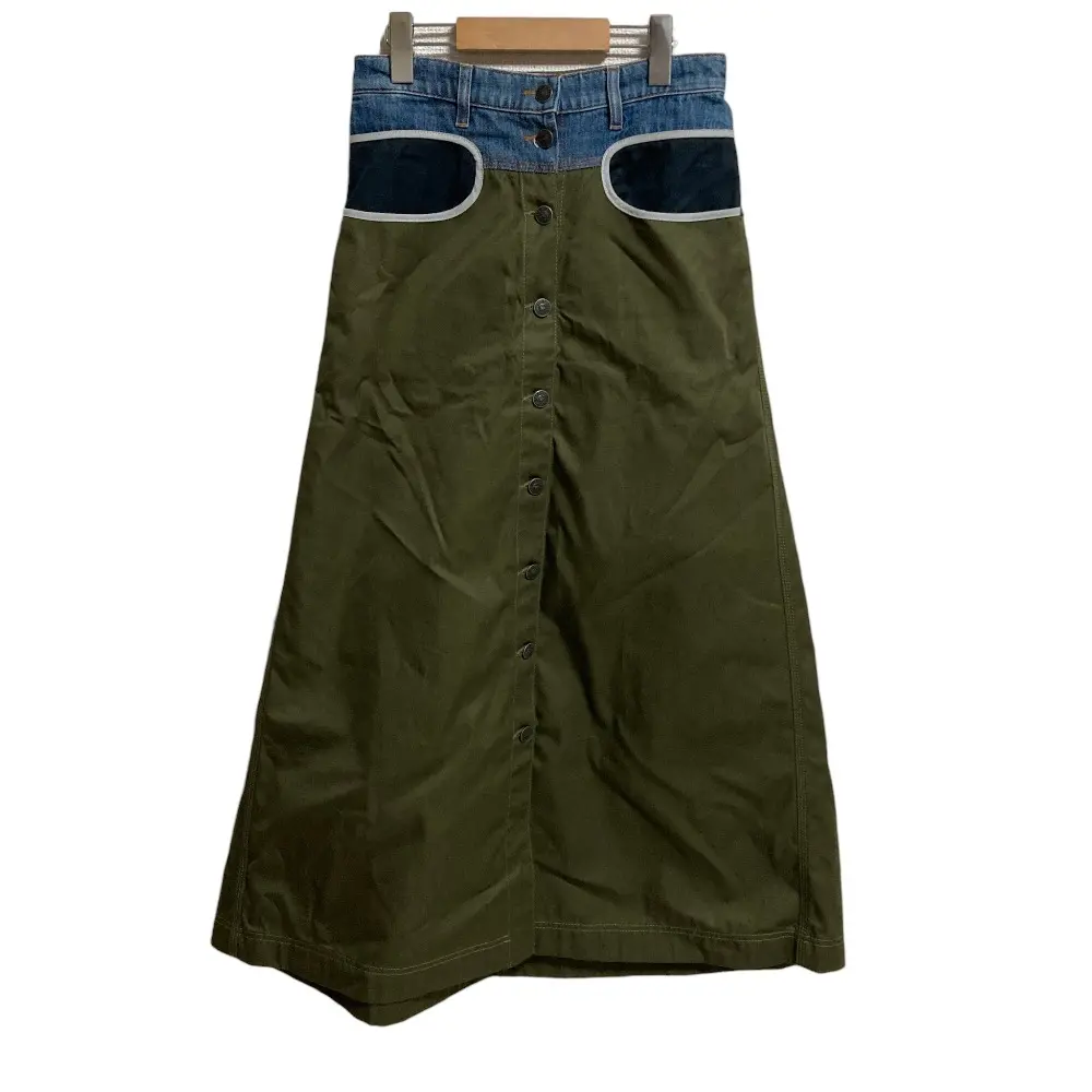 DIESEL ディーゼル O-LIA-LONG デニム切替 ロングスカート サイズ26 カーキ