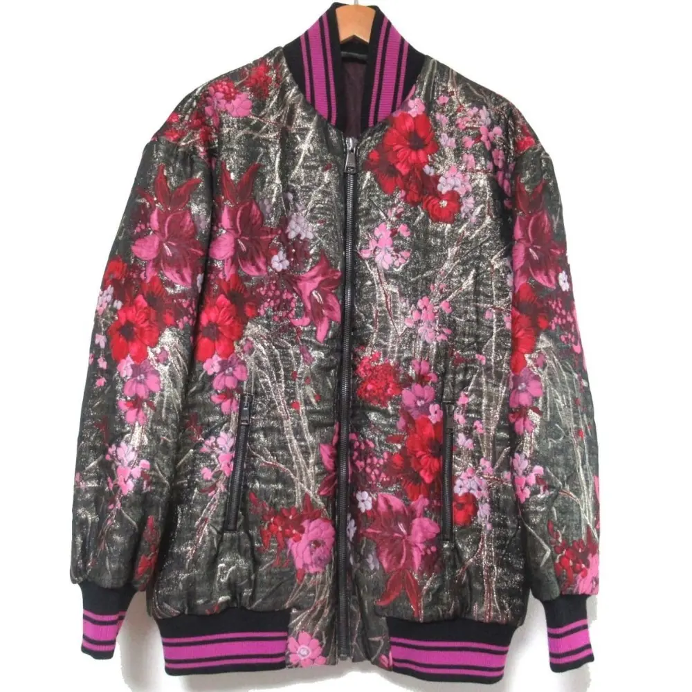 DOLCE&GABBANA ドルチェ&ガッバーナ フラワー柄 ジャガード ジップアップ 中綿 ボンバージャケット ブルゾン 38 ゴールド系