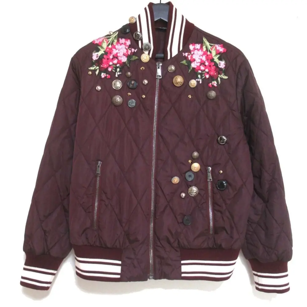 DOLCE&GABBANA ドルチェ&ガッバーナ フラワーエンブロイダリー 飾りボタン パデッド ジップアップ ジャケット ブルゾン 36