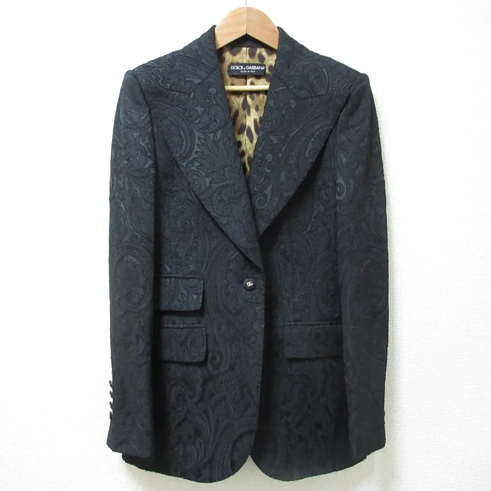 DOLCE&GABBANA ドルチェ&ガッパーナ ペイズリージャガード 裏地レオパード柄  テーラードジャケット 40 ブラック