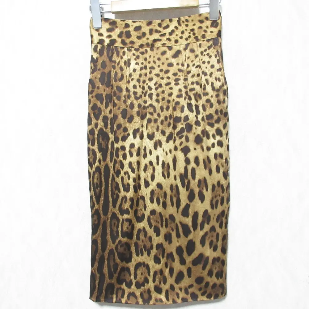 DOLCE&GABBANA ドルチェ＆ガッバーナ ドルガバ レオパードプリント シルク ストレッチ ミディ丈 タイトスカート 36 ブラウン