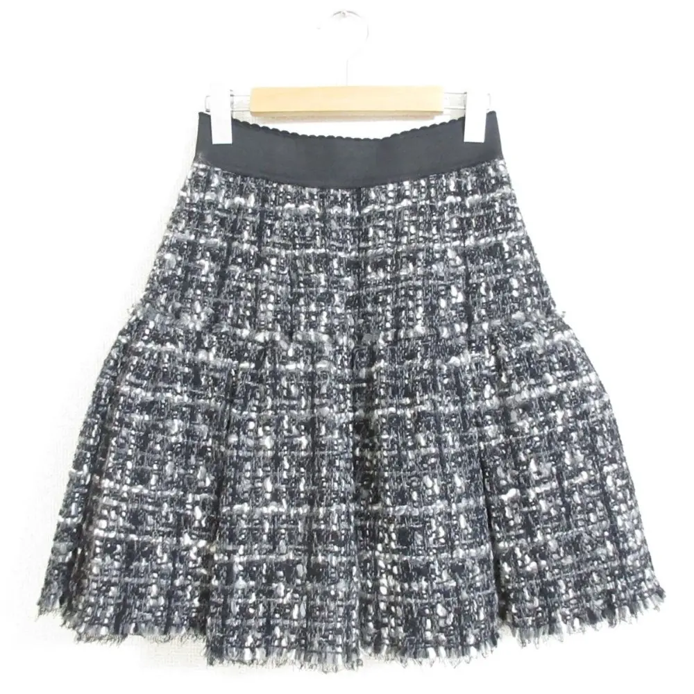 DOLCE&GABBANA ドルチェ&ガッバーナ アンゴラ シルク ひざ丈 ツイード イージースカート 40 ブラック グレー ホワイト