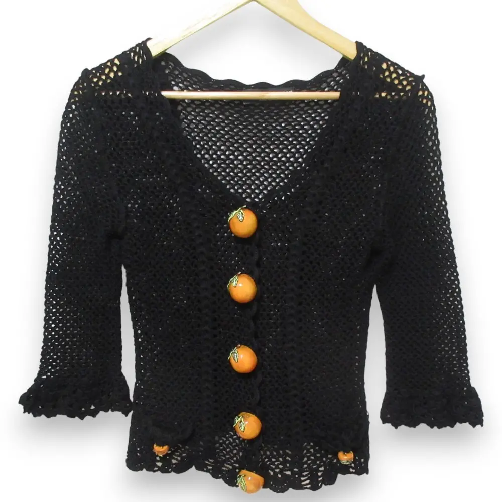 DOLCE&GABBANA ドルチェアンドガッバーナ 立体フルーツボタン かぎ編み ニットカーディガン ブラック
