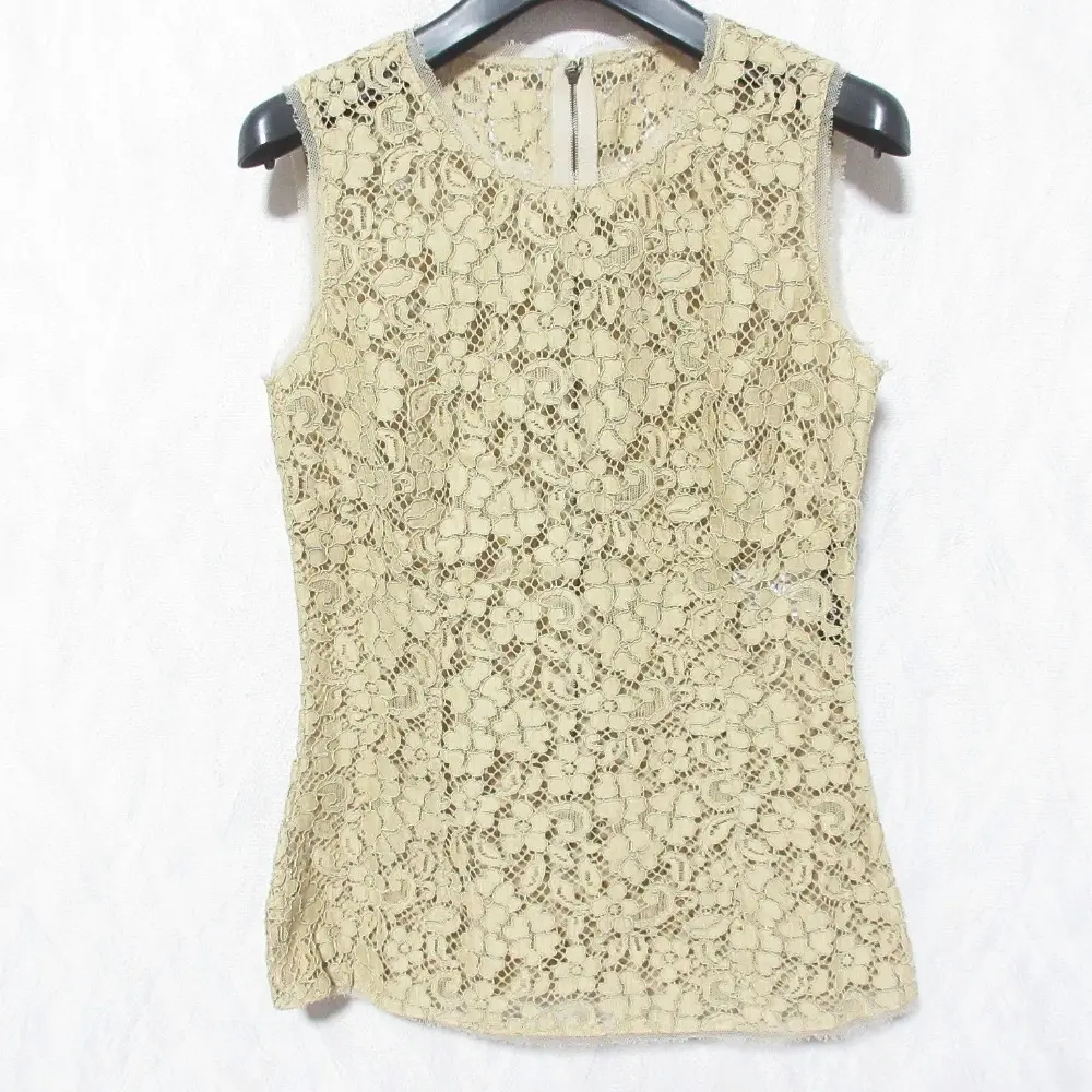 DOLCE&GABBANA ドルチェ＆ガッバーナ ドルガバ フラワーレーストップス ノースリーブ ブラウス 36 キャメルベージュ