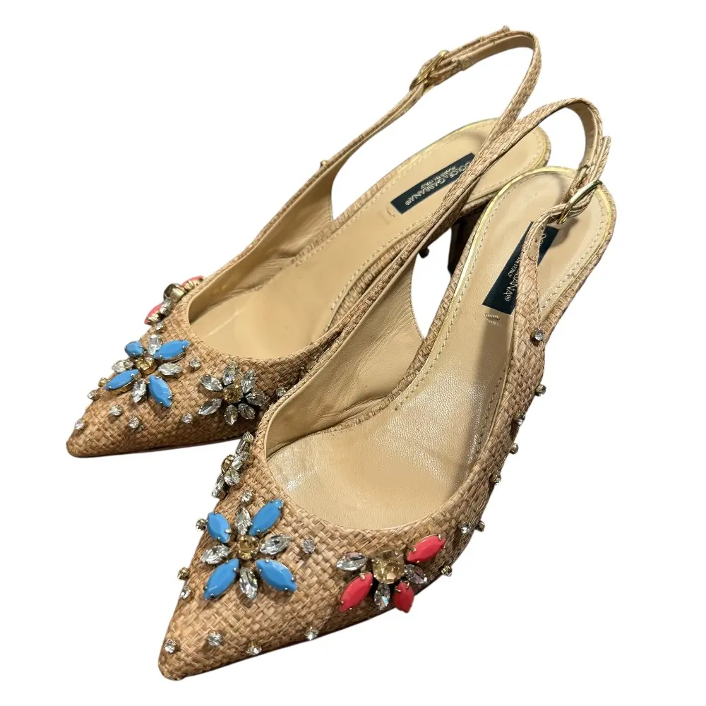 DOLCE&GABBANA ドルチェ&ガッバーナ フラワービジュー装飾 スリングバック パンプス 36 23cm相当 ベージュ
