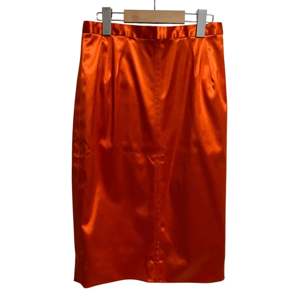 DOLCE&GABBANA ドルチェ＆ガッバーナ ドルガバ ストレッチ 裏地レオパード ひざ丈 タイト サテンスカート サイズ42 オレンジ