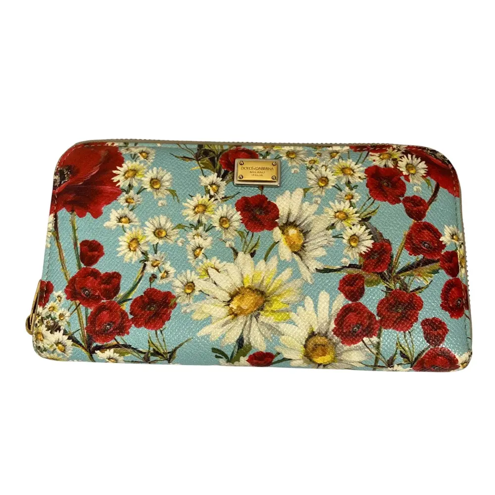 DOLCE&GABBANA ドルチェアンドガッバーナ フラワープリント ラウンドジップ ロングウォレット 長財布 ライトブルー