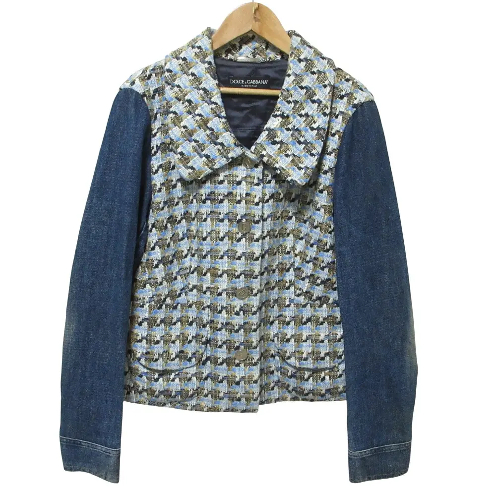 DOLCE&GABBANA ドルチェ&ガッバーナ ツイード デニム コンビ ジャケット 44 ブルー