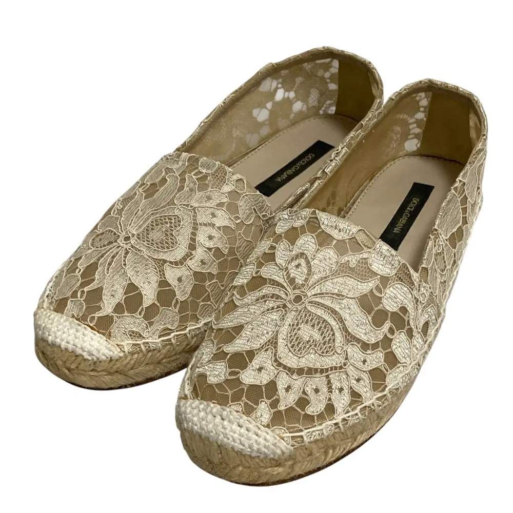 DOLCE&GABBANA ドルチェ&ガッバーナ フラワーレース エスパドリーユ フラットシューズ サイズ36 約23cm ホワイト