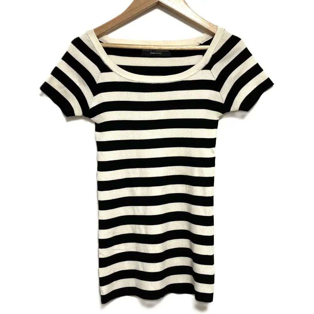 DOLCE&GABBANA ドルチェ&ガッバーナ ボーダー ショートスリーブ リブニット Tシャツ カットソー サイズ42 ブラック ホワイト