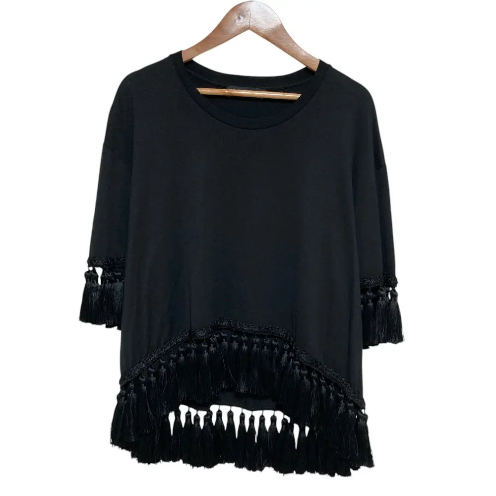 Dolce & Gabbana ドルチェアンドガッバーナ フリンジタッセル Tシャツ ブラウス F8M04Z サイズ44 ブラック