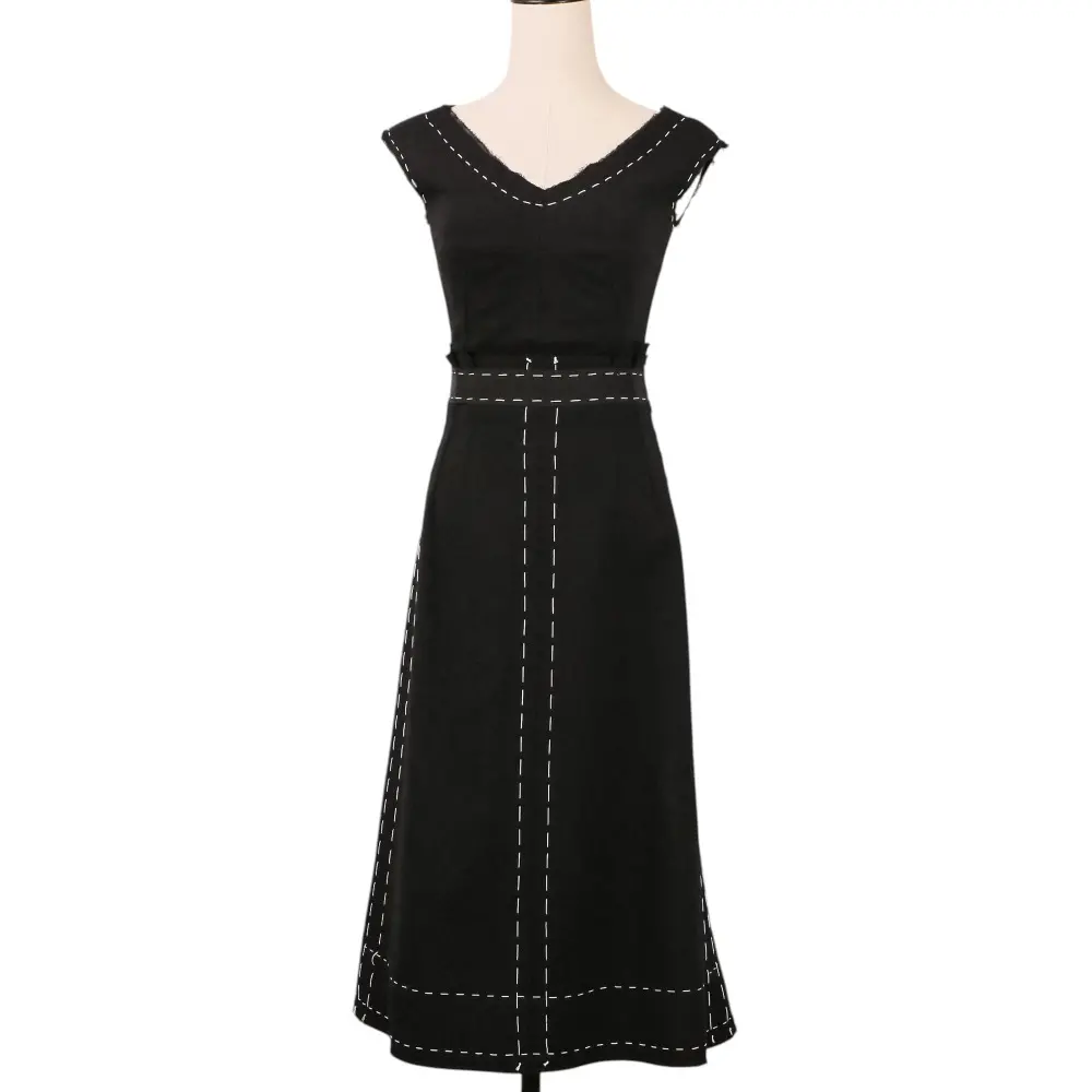 DOLCE&GABBANA ドルチェ＆ガッバーナ ステッチデザイン ノースリーブ ロング ワンピース 36 ブラック