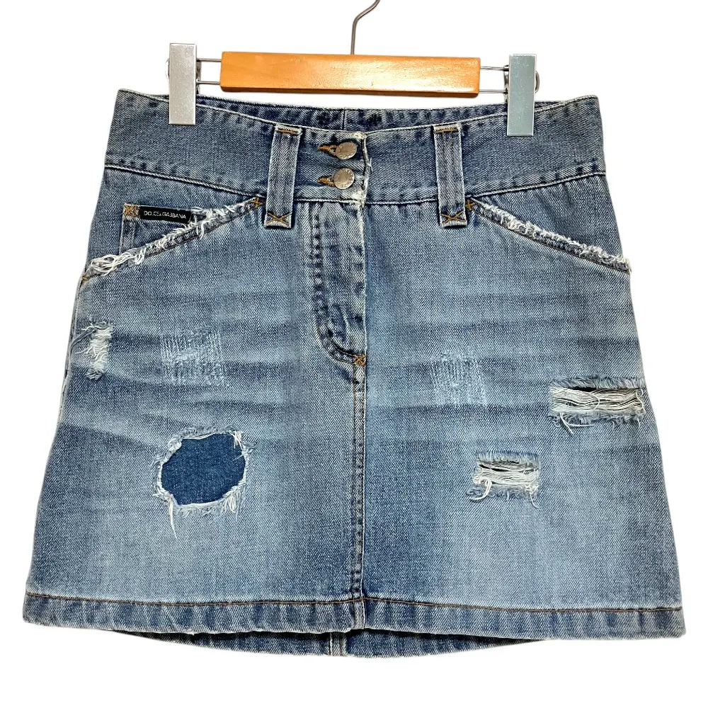 DOLCE&GABBANA ドルチェアンドガッバーナ Vintage クラッシュリペア デニム ミニスカート サイズ38 ブルー