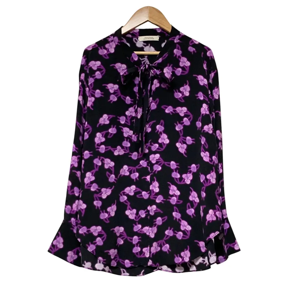 DOROTHEE SCHUMACHER ドロシーシューマッハ リーフプリント シフォン ブラウス サイズ4 パープル ブラック