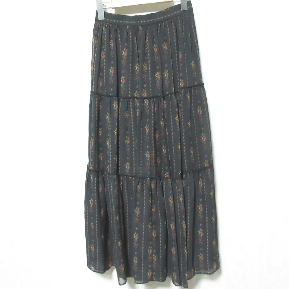 22AW DOUBLE STANDARD CLOTHING ダブルスタンダードクロージング オリジナルプリントマキシスカート 0202-071-223 36 ブラック