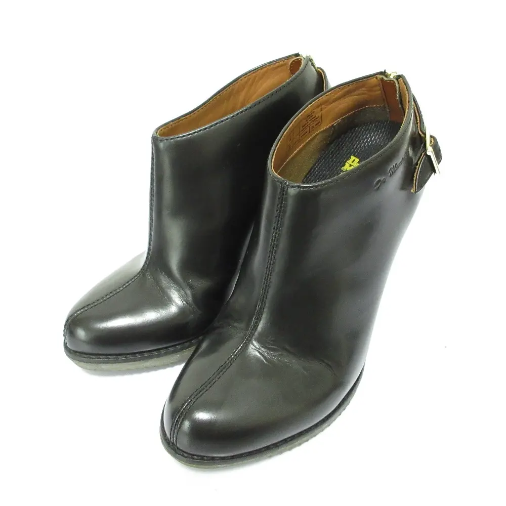 Dr. Martens ドクターマーチン NEVENA レザー バックジップ ベルト ピンヒール ブーティー UK5 24.0cm相当 ブラック
