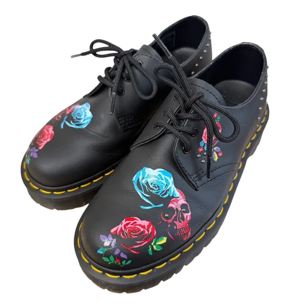 Dr.Martens ドクターマーチン スカルローズプリント レザー 3ホール レースアップシューズ UK4 23cm相当 ブラック