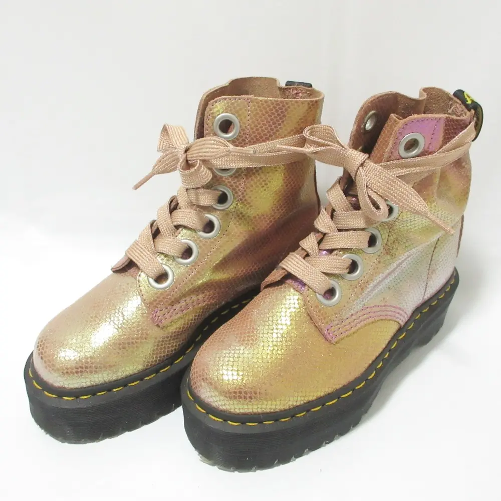 Dr. Martens ドクターマーチン QUAD RETRO MORRY 6EYE BOOT 型押し レースアップ ショートブーツ UK4 約23cm メタリックピンク
