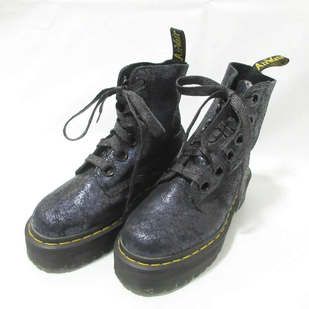 Dr. Martens ドクターマーチン MOLLY QUAD クラックレザー 6ホール レースアップ ショートブーツ 25722001 UK4 約23cm ネイビー