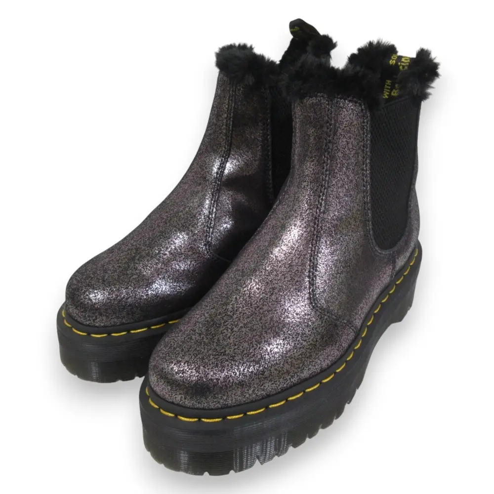 Dr. Martens ドクターマーチン QUAD FL グリッター チェルシー ムートンブーツ 2976 UK6 約25cm メタリックカラー ブラック